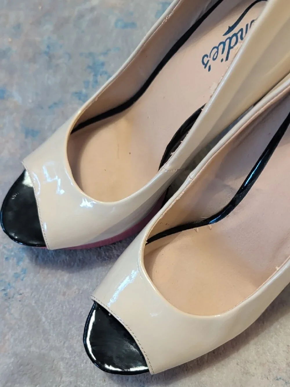 Retro Candies Colorblock Patent Platform Peep-Toe Heels 2012 Release 7.5 US Y2K